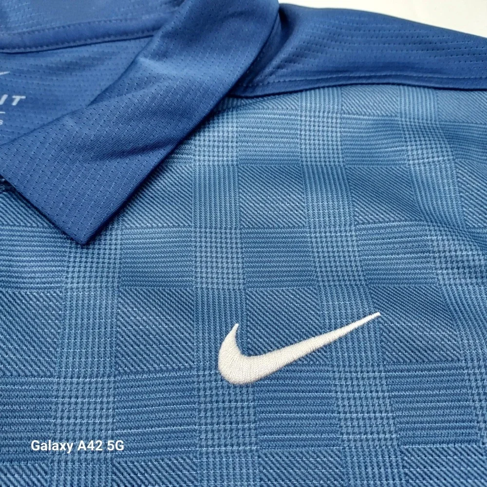 Nike Dri Fit Golf Polo Shirt Blue Plaid‎ Mens XL